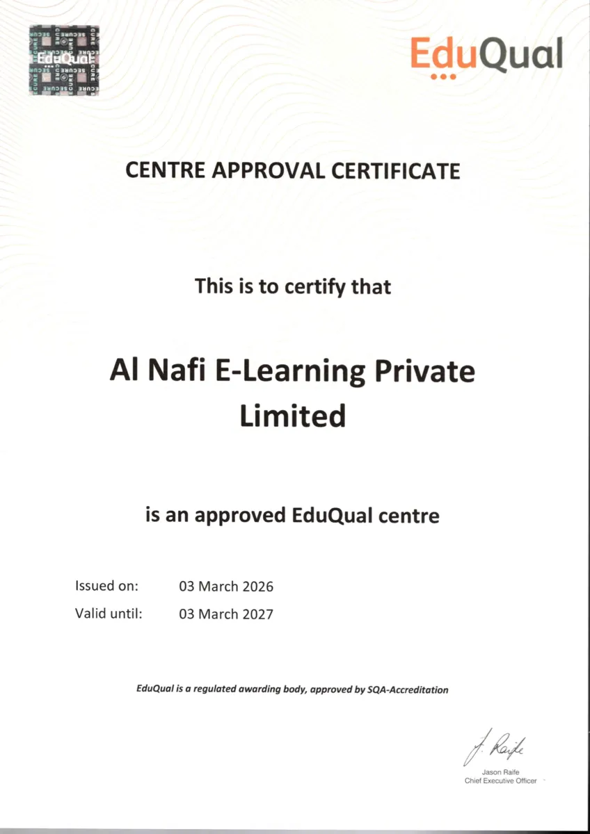 EduQual Centre Approval Certificate for Al Nafi